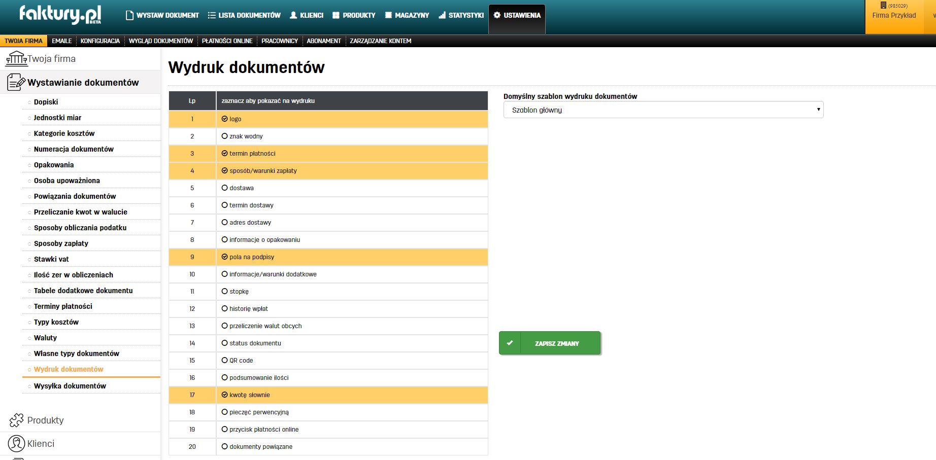 Własne ustawienia dokumentów