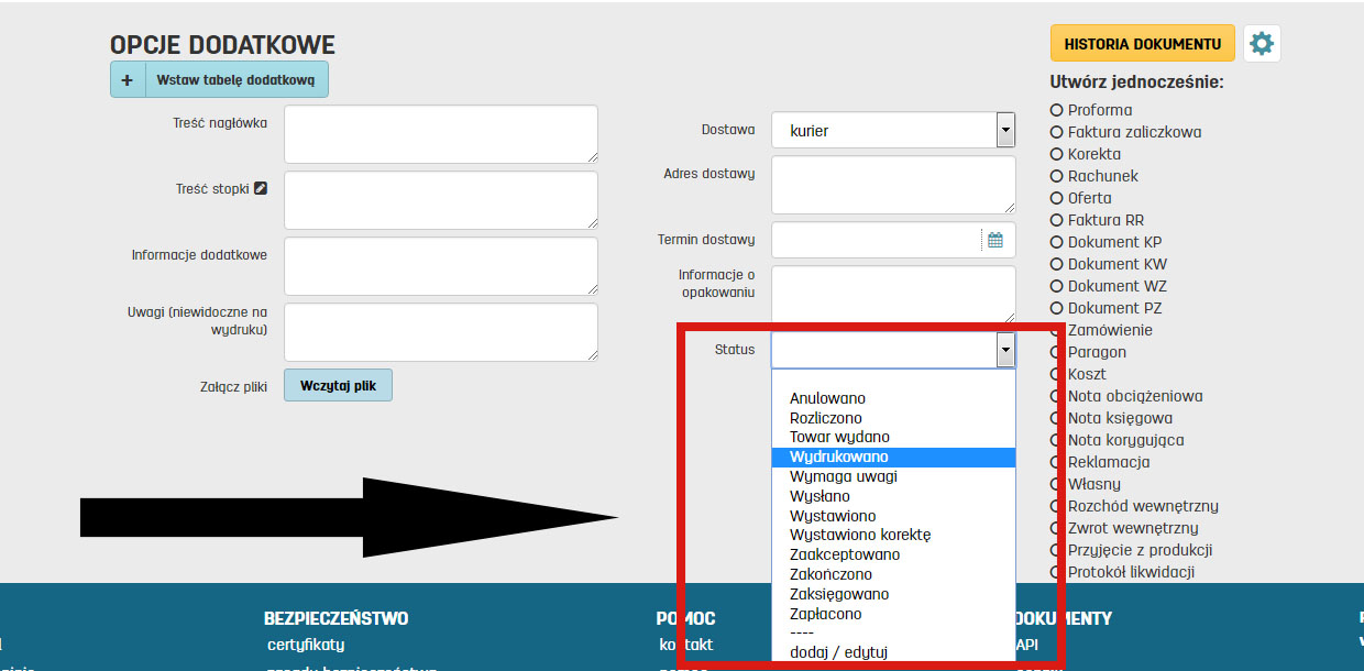 Statusy dokumentów na stronie faktury.pl