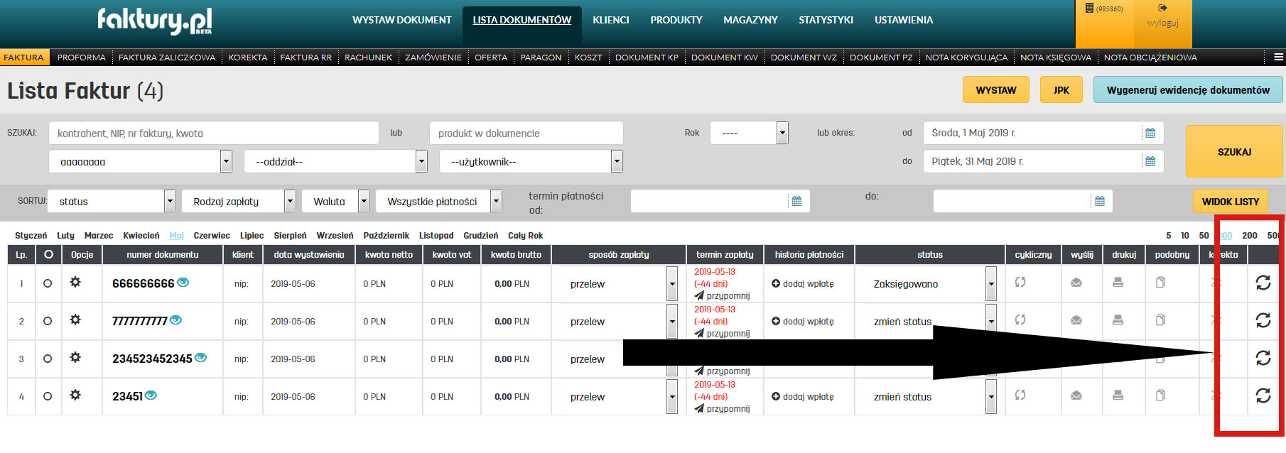 Jak przywrócić usuniętą fakturę na listę faktur w programie faktury.pl Przywracanie usuniętych dokumentów w liście dokumentów na faktury.pl