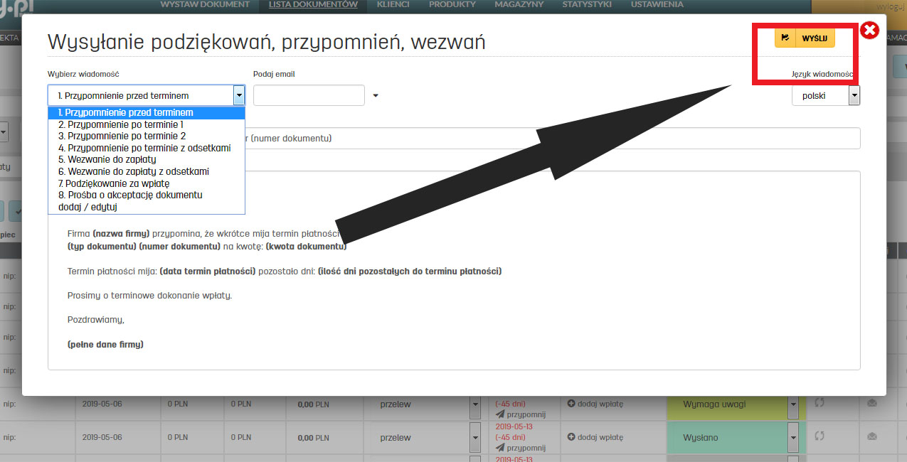 Wysyłanie podziękowań, przypomnień oraz wezwań do zapłaty w serwisie faktury.pl