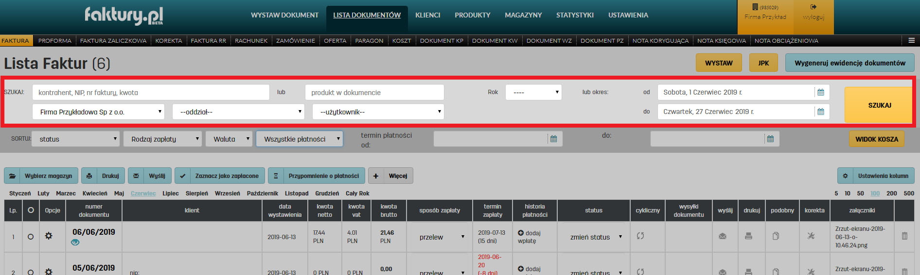 Jak wyszukać faktury z wybraną datą wystawienia na faktury.pl Wyszukiwanie faktur po nazwie kontrahenta na faktury.pl