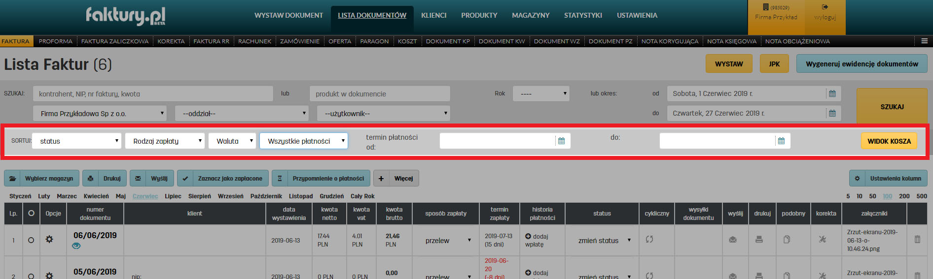 Jak wysortować faktury wg wybranych parametrów na faktury.pl Sortowanie faktur na liście dokumentów w faktur.pl