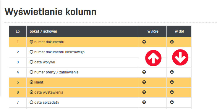 Jak ustawić widok tabeli listy dokumentów?