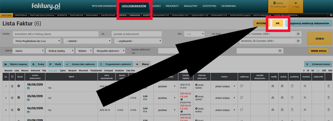 Generowanie JPK w serwisie do faktur online faktury.pl Jak wygenerować JPK w serwisie do fakturowania faktury.pl