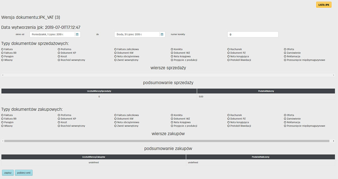Jednolity Plik Kontrolny w serwisie faktury.pl Ustawienia JPK w programie faktury.pl