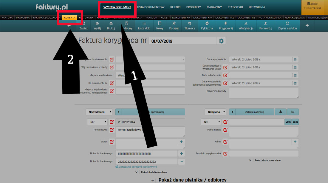 Jak wystawić korektę faktury w programie faktury.pl Wystawianie faktury korygującej na faktury.pl