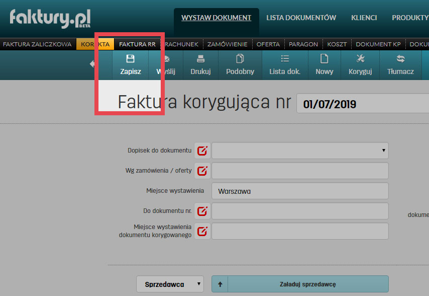 Jak wydrukować i wysłać fakturę korygującą na faktury.pl Zapis i wysyłka faktury korygującej na faktury.pl