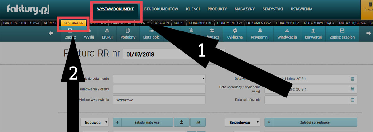 Jak wystawić fakturę RR w programie faktury.pl Faktura RR w oprogramowaniu faktury.pl
