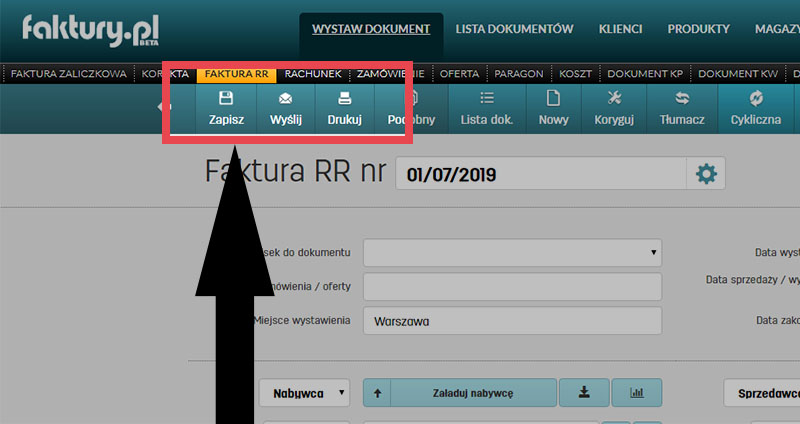 Wydruk faktury RR w programie faktury.pl Zapis, wydruk i wysyłka faktury RR w programie faktury.pl