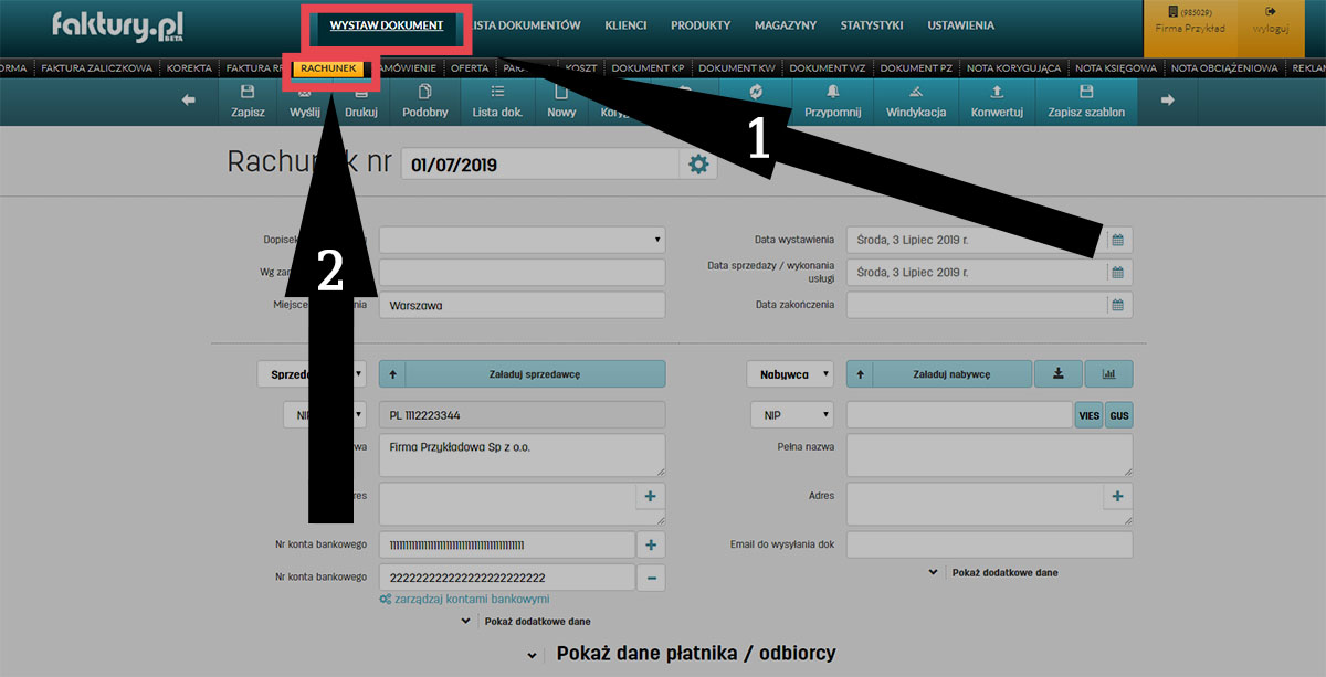 Jak wystawić rachunek w serwisie faktury.pl Wystawianie rachunku w programie do fakturowania online faktury.pl
