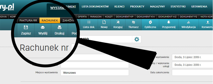 Zapis i wysyłka rachunku na faktury.pl Wydruk i zapis rachunku na stronie faktury.pl