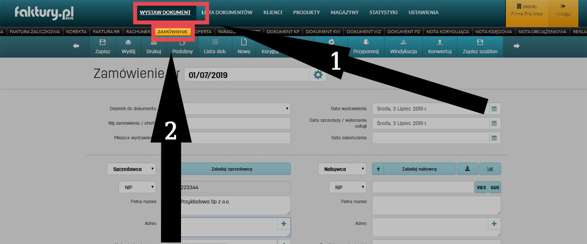 Jak wystawić zamówienie w oprogramowaniu do fakturowania online faktury.pl Wystawianie zamówienia w programie do faktur online faktury.pl