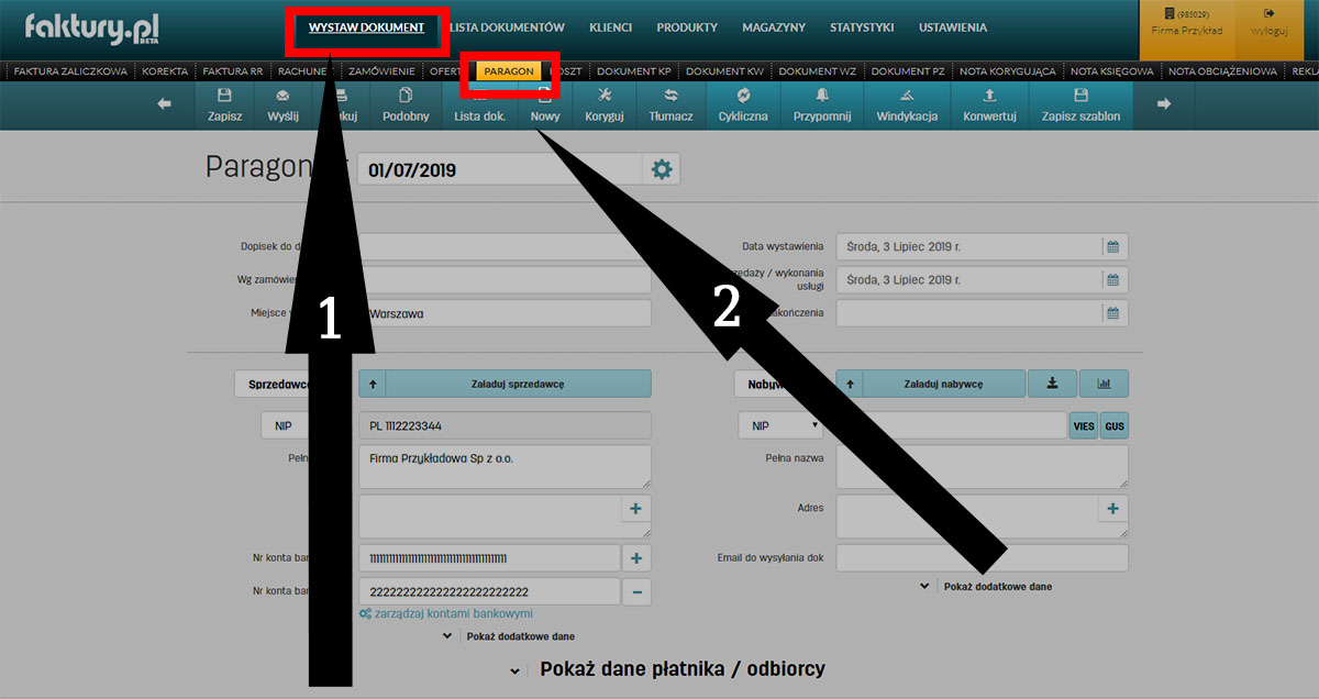 Jak wystawić paragon w oprogramowaniu faktury.pl Wystawianie paragonu w serwisie faktury.pl