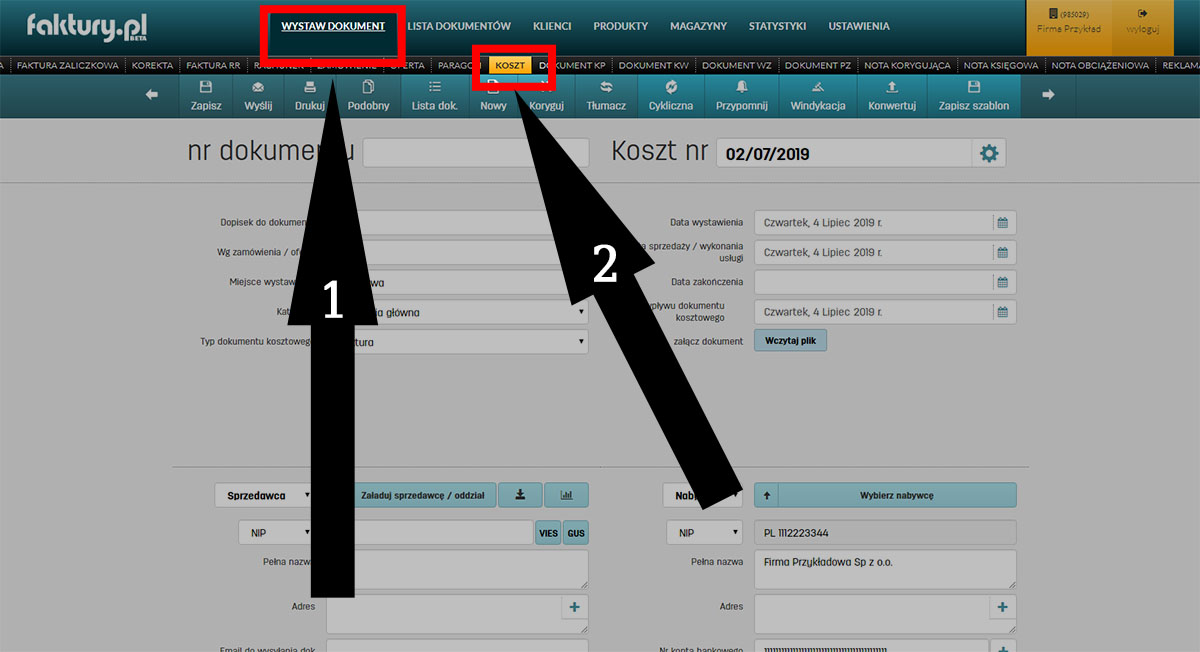 Jak wprowadzać faktury kosztowe w oprogramowaniu faktury.pl Wprowadzanie faktury zakupu w programie faktury.pl