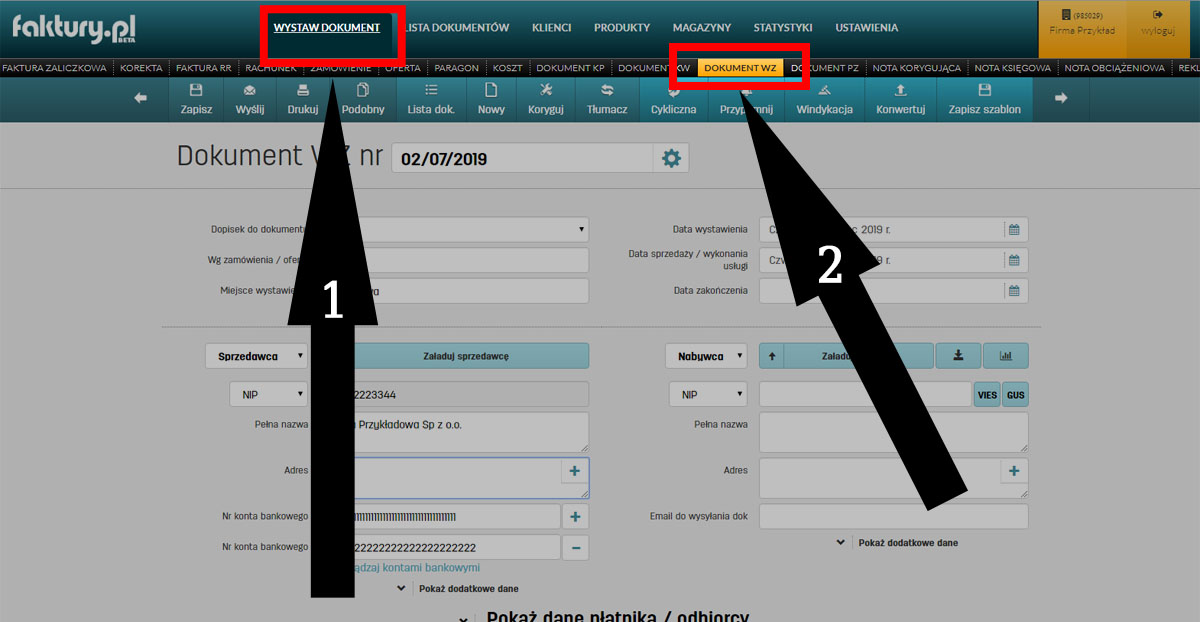 JAk utworzyć dokument WZ w programie faktury.pl Dokument Wydanie na Zewnątrz WZ w programie faktury.pl