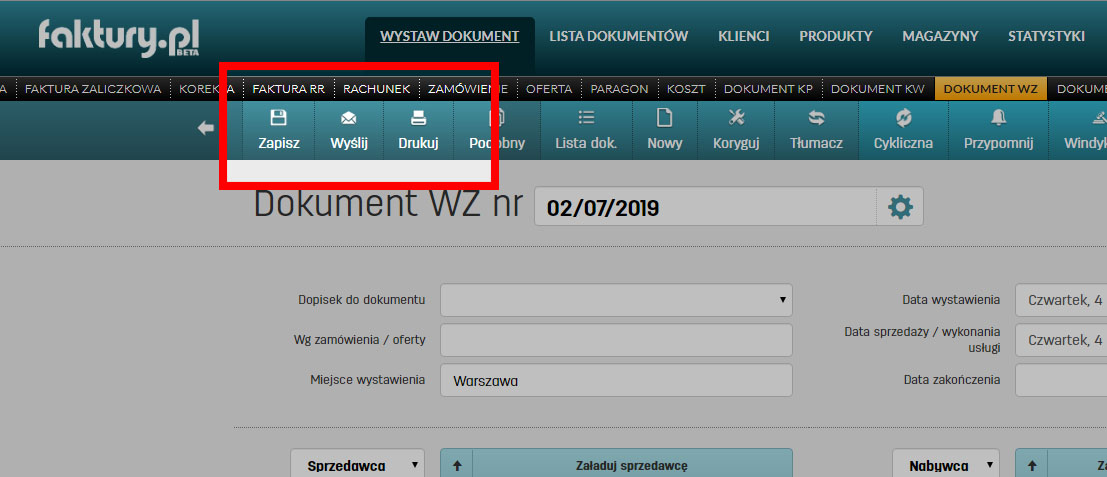 Jak zapisać i wydrukować wystawiony w faktury.pl dokument Zapis i wydruk dokumentów wystawianych na faktury.pl