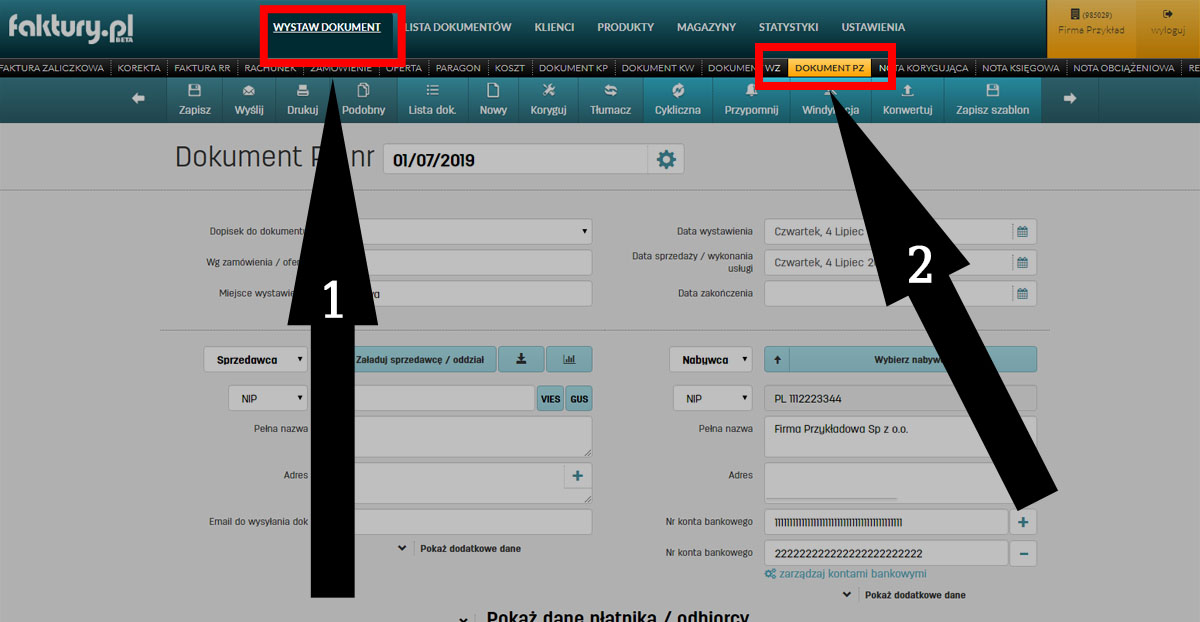 Jak wystawić dokument PZ w programie faktury.pl Pzryjęcie z zewnątrz w serwisie do faktur online faktury.pl