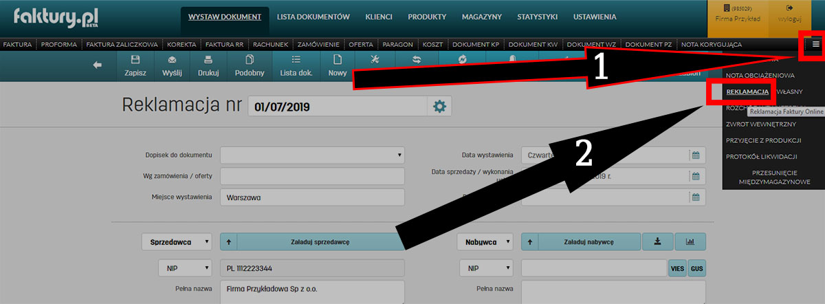 Jak można wystawieć i edytować reklamację w oprogramowaniu do faktur online faktury.pl Wystawianie reklamacji na faktury.pl