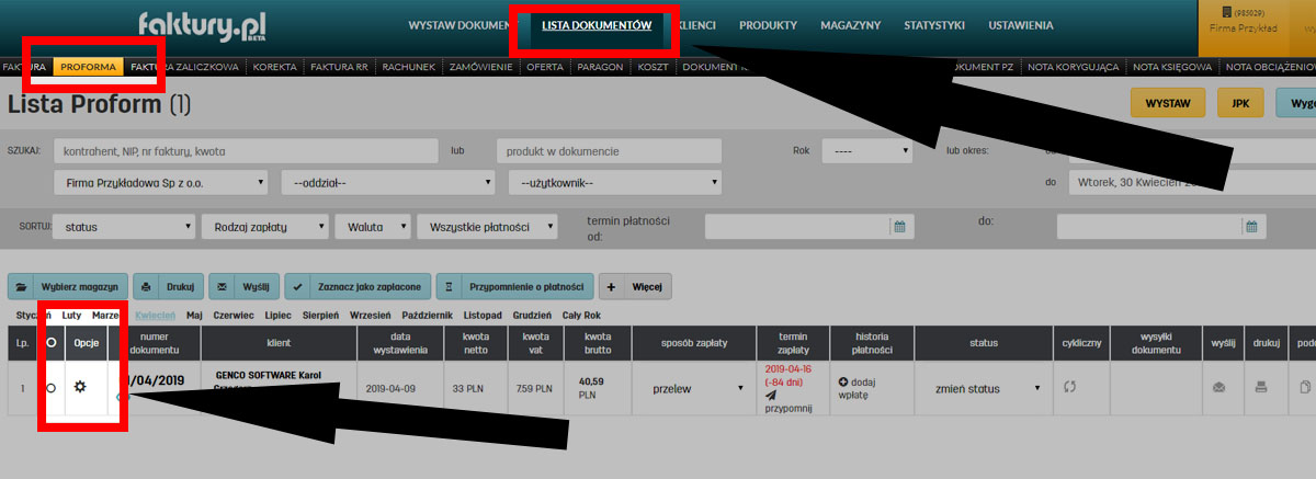 Jak konwertować fakturę do proformy w oprogramowaniu faktury.pl Wystawianie faktury na podstawie proformy w oprogramowaniu faktury.pl