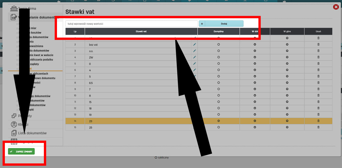 Własne stawki vat w oprogramowaniu do faktur online faktury.pl