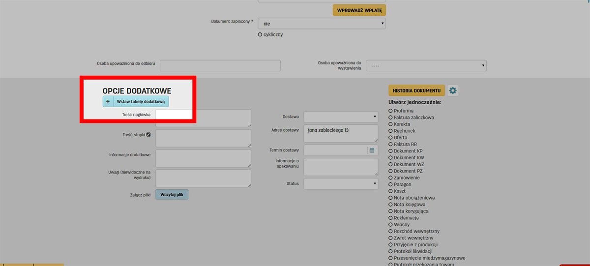 Dodatkowe opcje przy wystawianiu faktury na faktury.pl