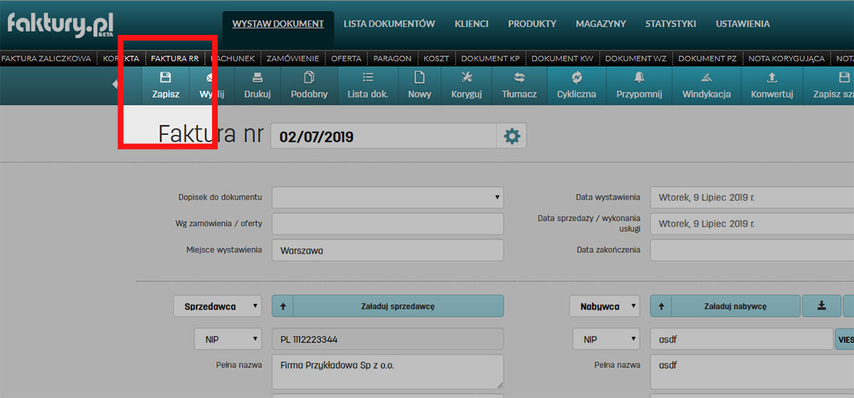 Jak wystawić  i zapisać dokument podobny w programie faktury.pl