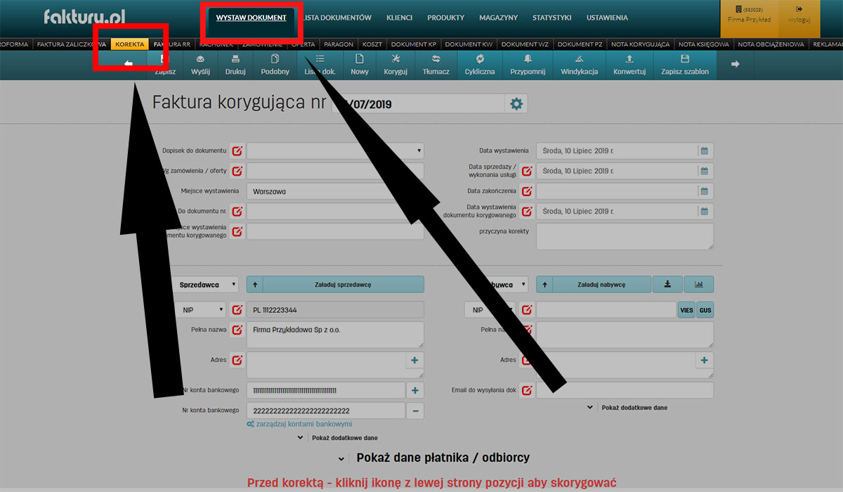 Wystawianie korekty do faktury w programie do fakturowania faktury.pl