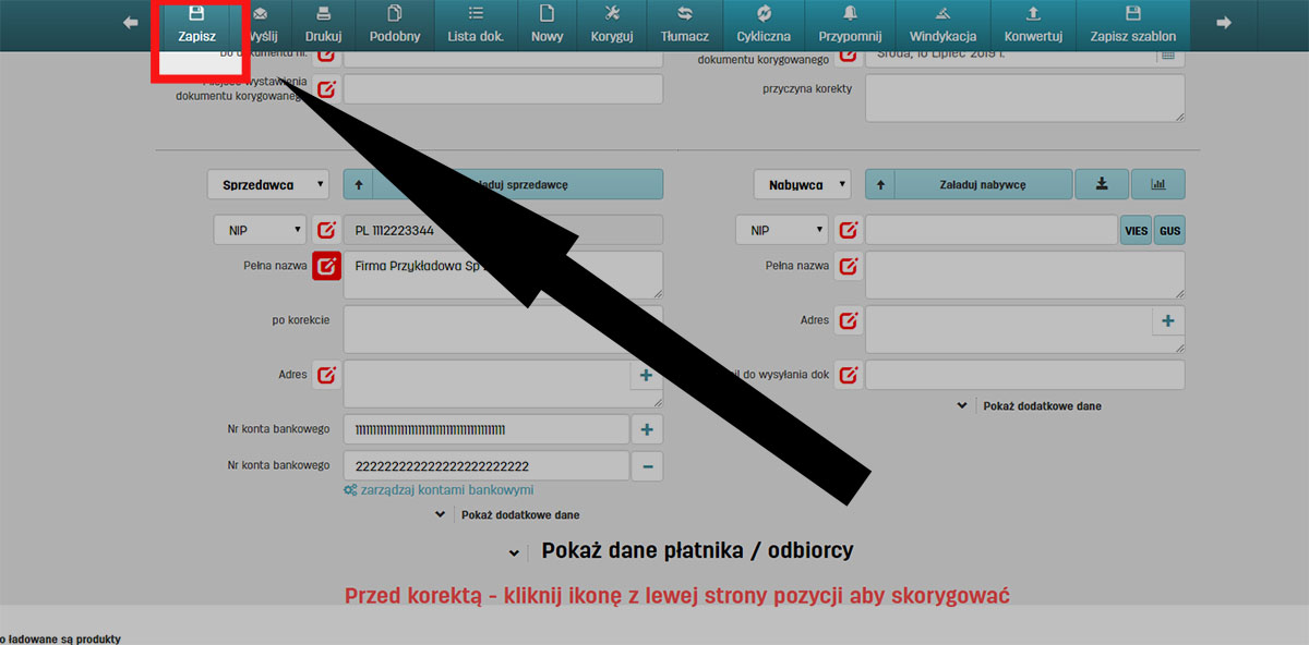 Jak zapisać skorygowaną fakturę na faktury.pl