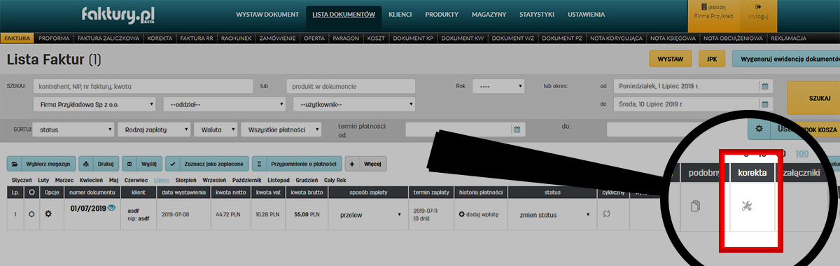 Jak wystawi fakturę korygującą w programie do faktur online faktury.pl