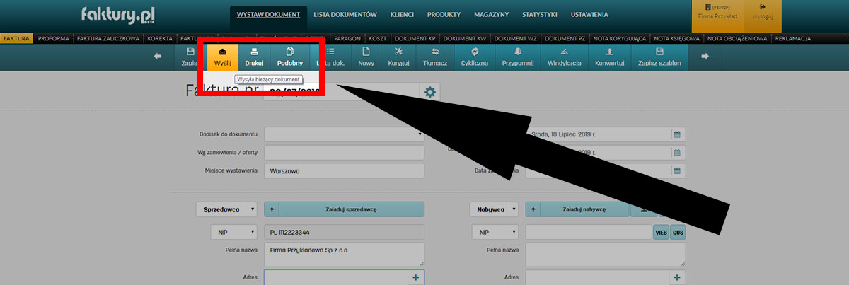 Wysyłka wystawionej faktury na faktury.pl