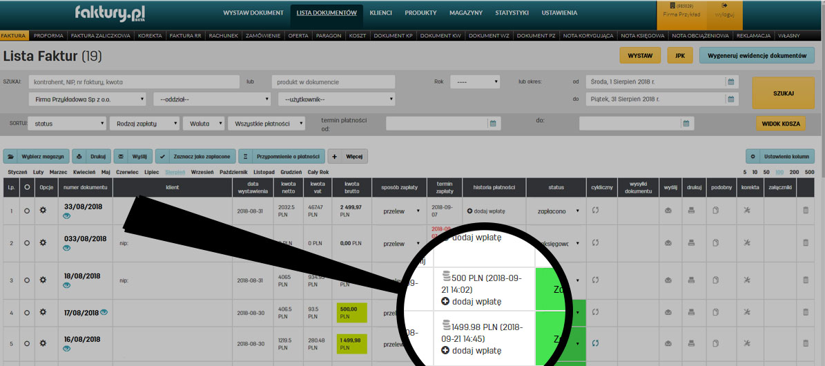 Jak sprawdzić historię wpłat na faktury.pl Historia wpłat do faktury w serwisie faktury.pl