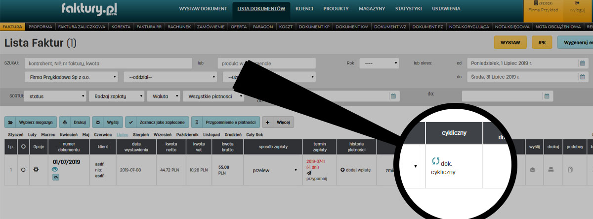 Dokumenty cykliczne w oprogramowaniu do faktur online w faktury.pl