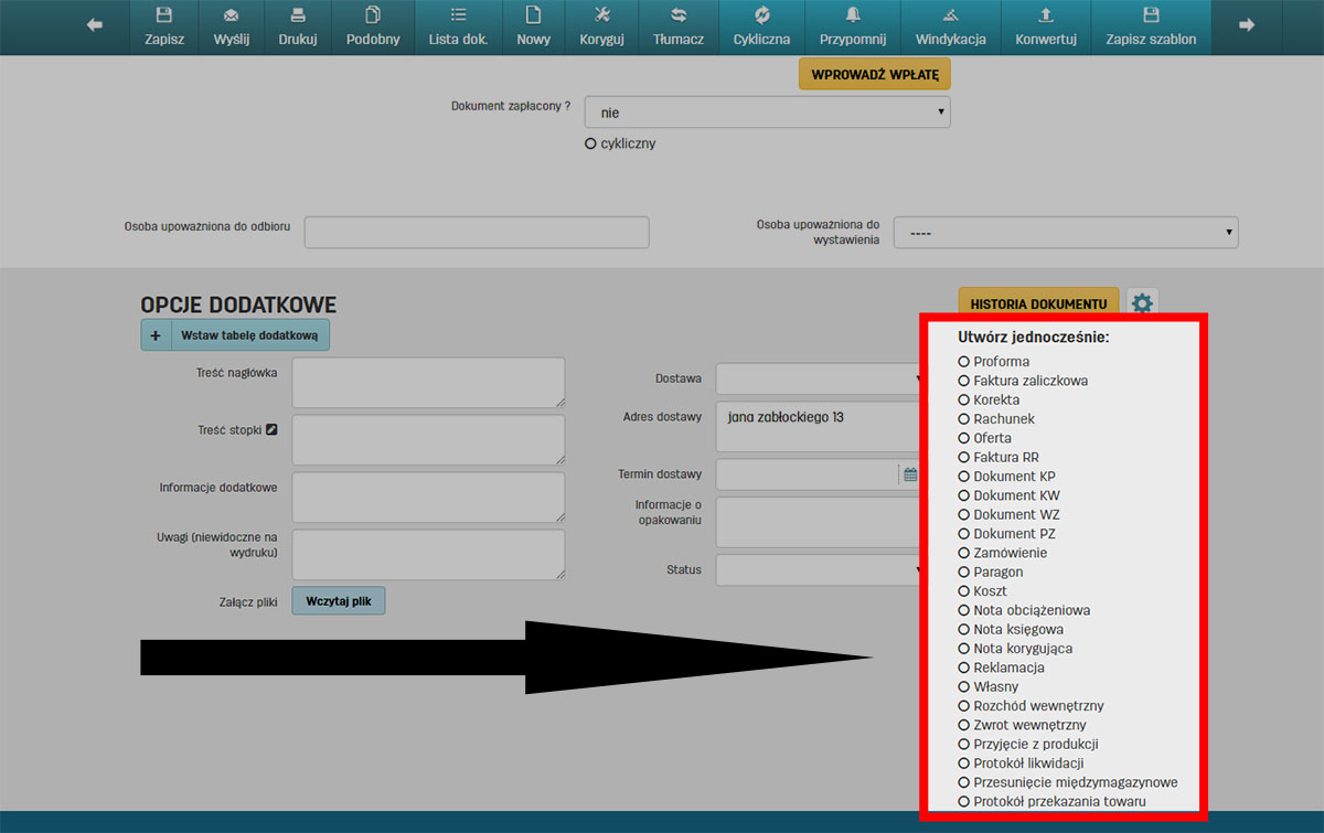 Jak utworzyć dokumenty powiązane wystawiając fakturę Tworzenie dokumentów powiązanych podczas wystawiania faktury w programie do faktur online faktury.pl
