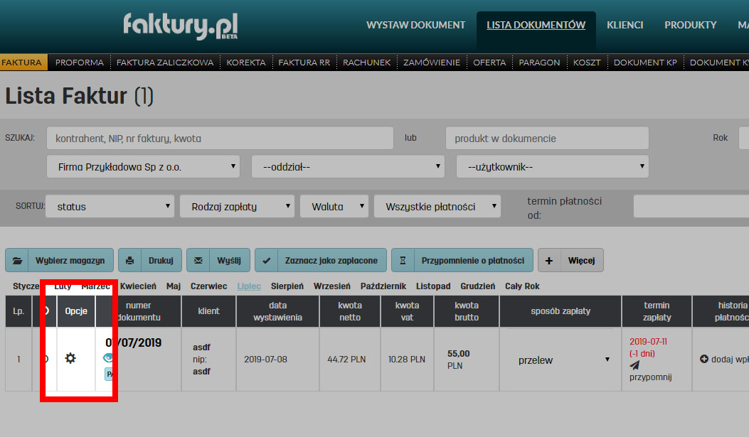 Jak konwertować fakturę na rachunek w oprogramowaniu faktury.pl Konwersja faktury zapisanej na liście faktur na inny typ dokumentu w programie faktury.pl