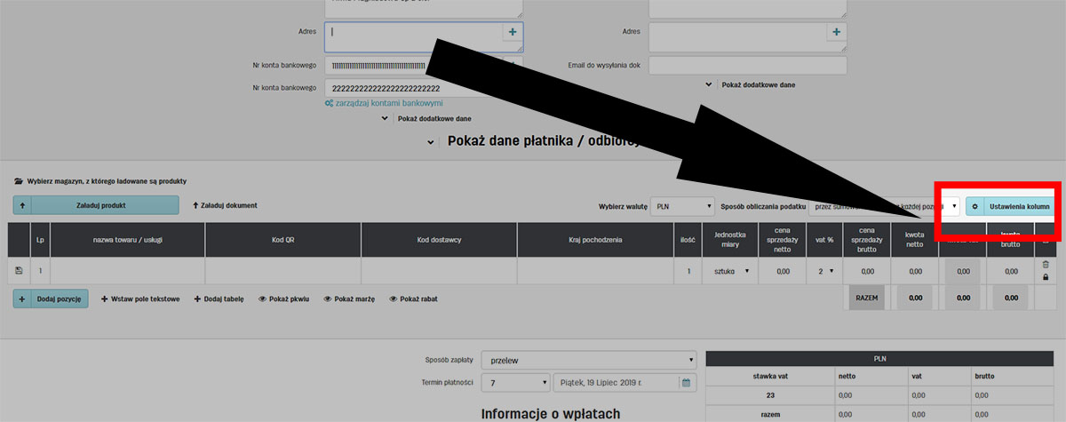 Jak dodać kolumnę PKWiU na wystawianiu faktury Ustawienia kolumn na wystawianiu dokumentów w programie faktury.pl