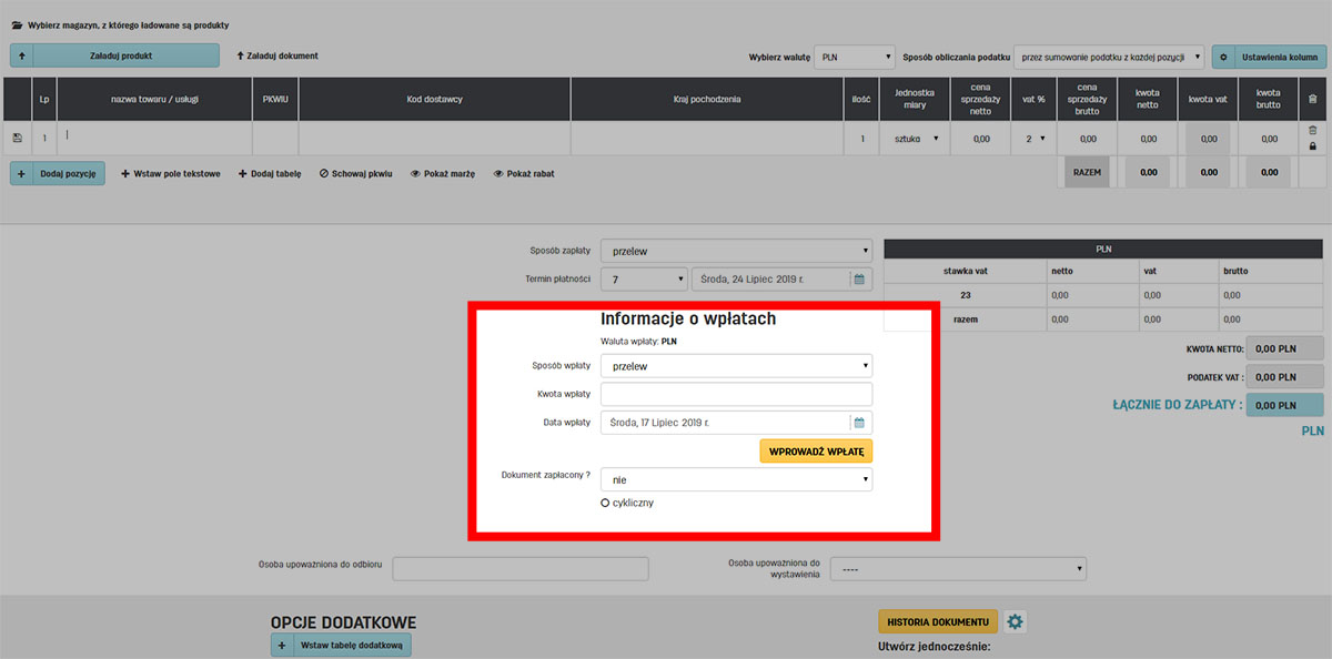 Jak dodać informacje o wpłatach do faktury wystawianej w serwisie faktury.pl Informacje o wpłatach do faktury na faktury.pl