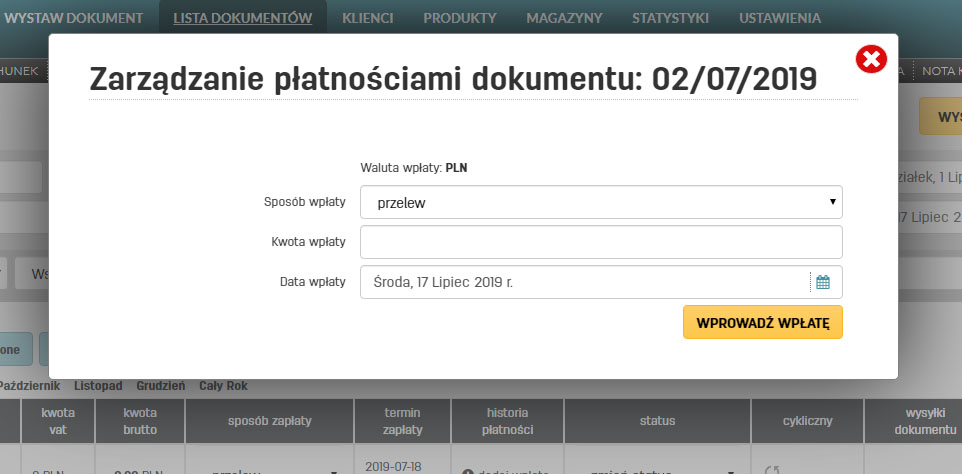 Wprowadzanie wpłat do faktury na faktury.pl