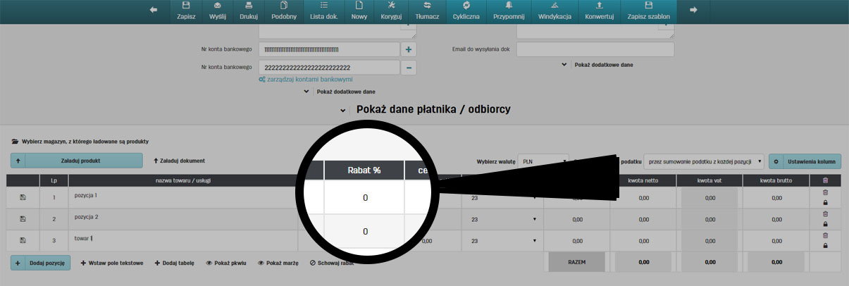Jak dodać rabat do produktów na fakturze w programie do fakturowania faktury.pl Rabat do poszczególnych produktów na fakturze w oprogramowaniu faktury.pl