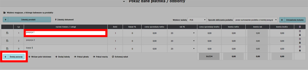 Jak dodać kolejną pozycję do faktury na faktury.pl