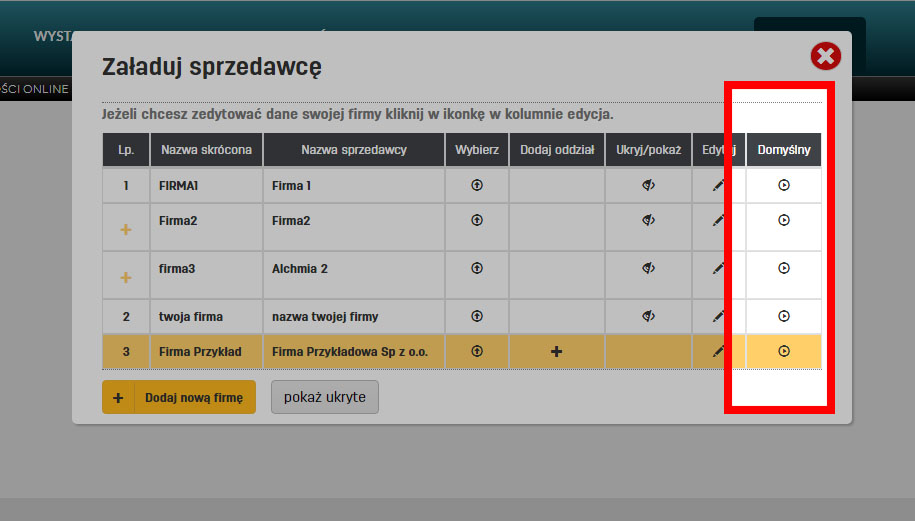 Jak ustawić domyślnego sprzedawcę dla dokumentów wystawianych na faktury.pl Ustawienie domyślnego sprzedawcy faktur na faktury.pl