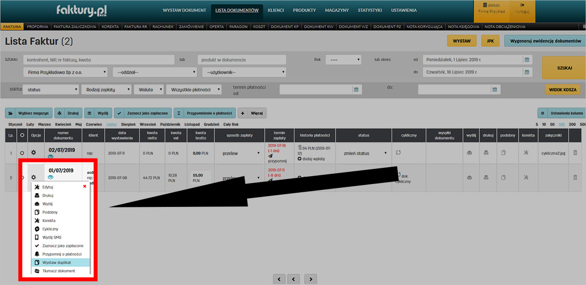 Duplikaty faktur w oprogramowaniu do faktur online faktury.pl