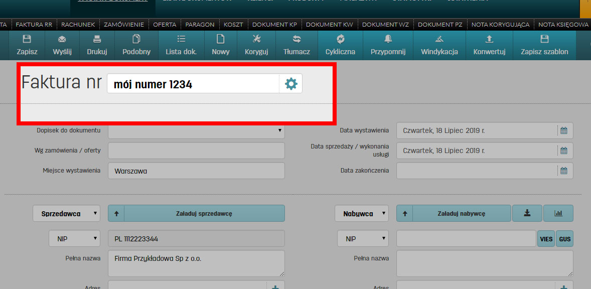 Ustawienia numeru faktury na faktury.pl