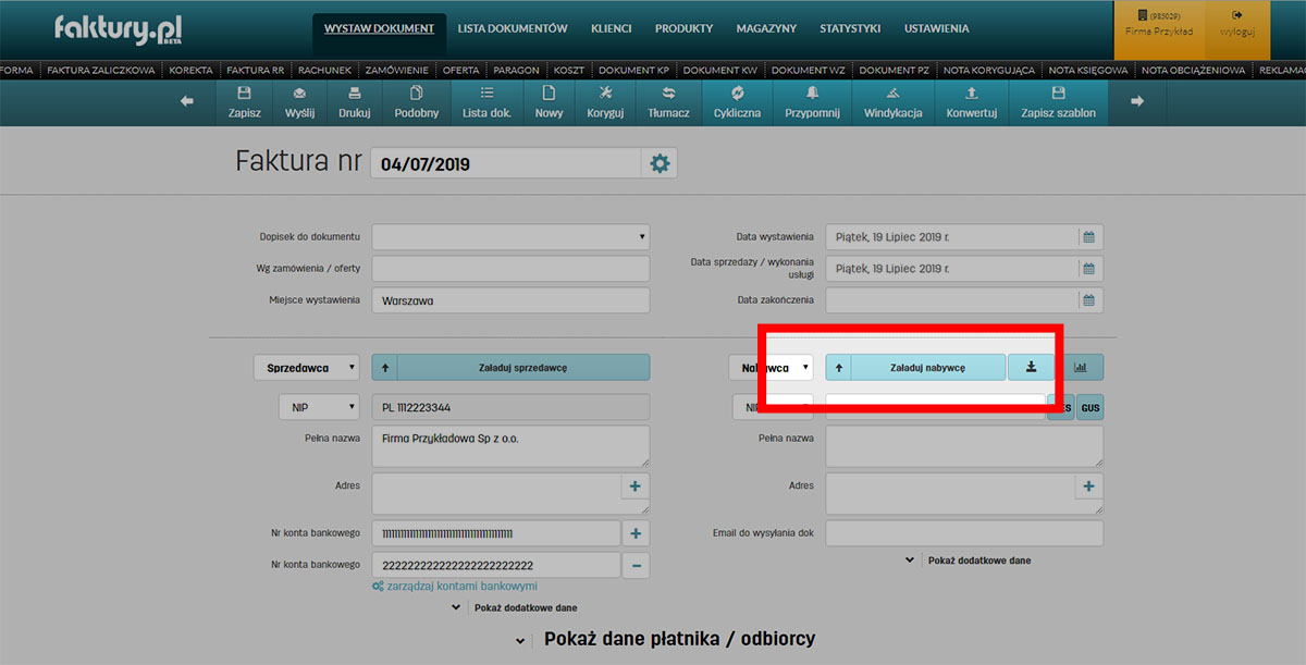 Edycja danych klienta w serwisie faktury.pl
