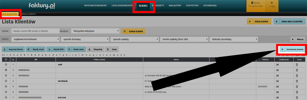 Zarządzanie widokiem listy klientów w oprogramowaniu faktury.pl