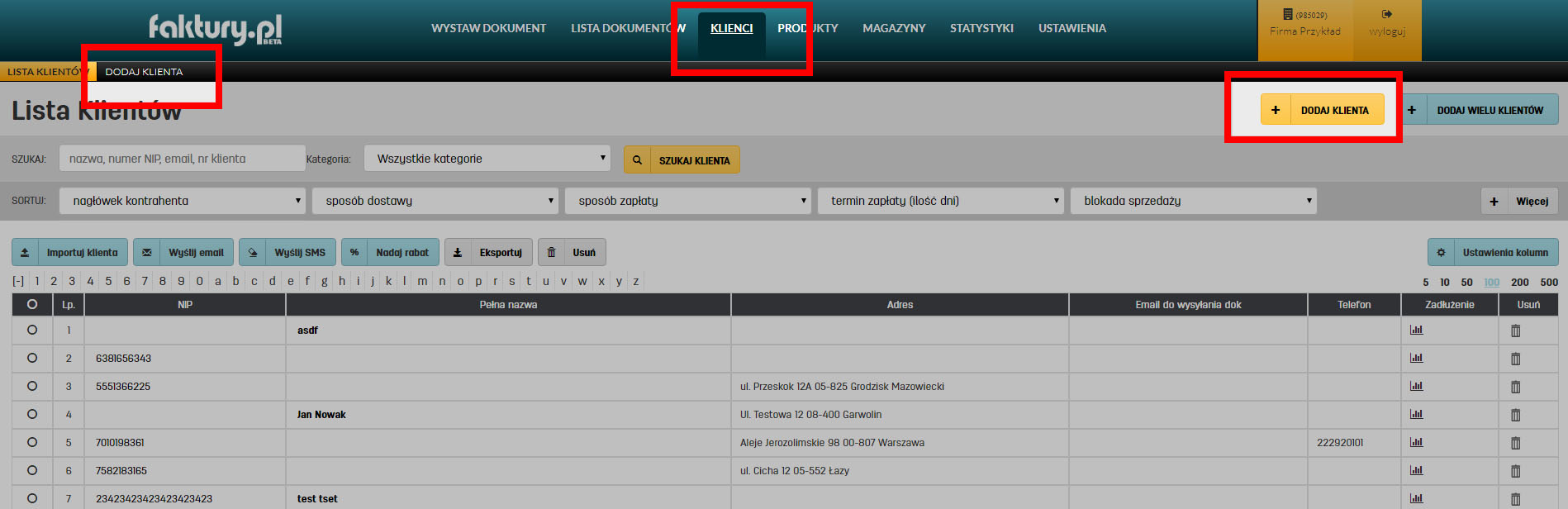 Jak dodać kilka adresów do jednego kontrahenta w serwisie faktury.pl Dodawanie kilku adresów do jednego klienta na faktury.pl