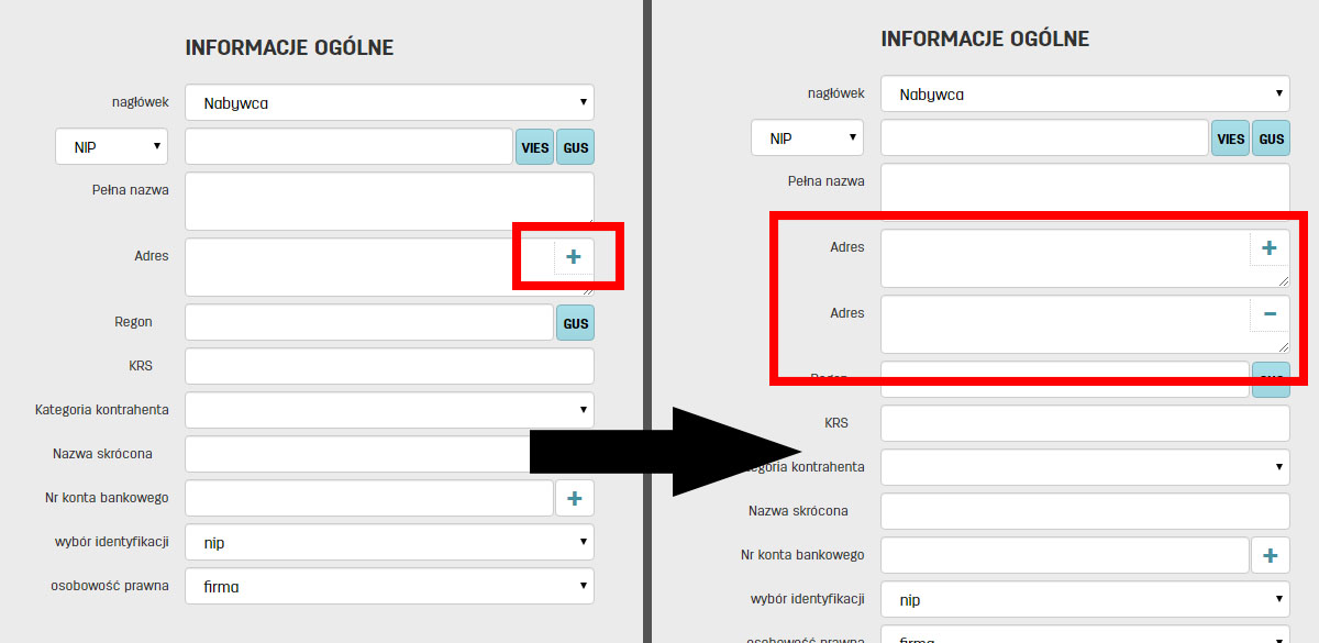 Dodawanie kilku adres&oacute;w w informacjach o kliencie