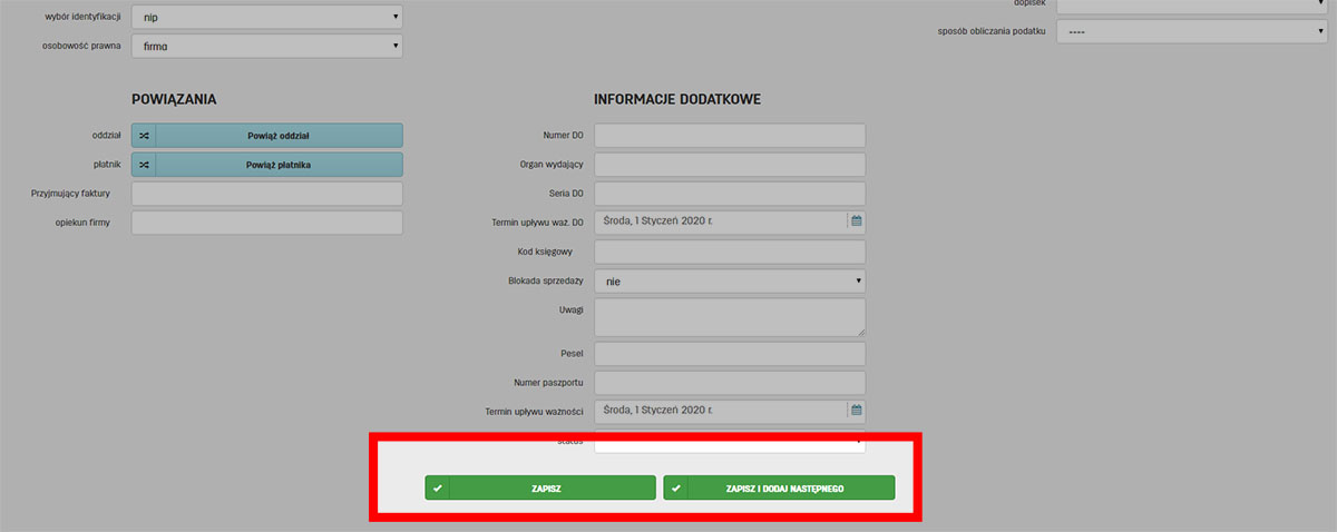 Jak zapisać i dodać kolejnego klienta w programie faktury.pl Zapisywanie danych kontrahenta w programie do faktur online faktury.pl