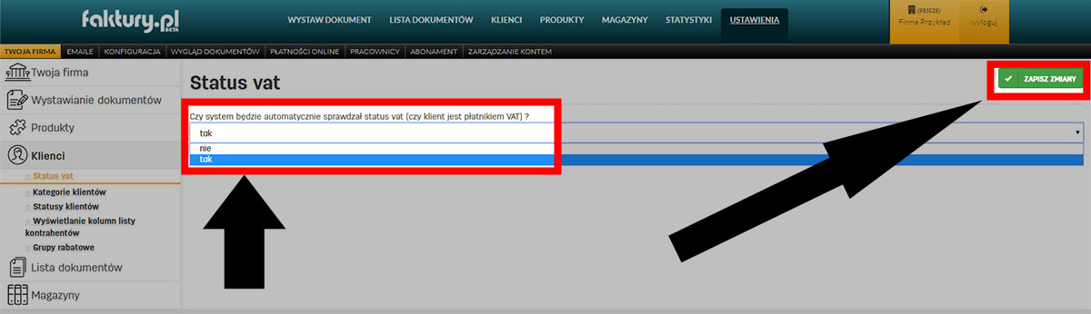 Jak ustawić automatyczne sprawdzanie statusu VAT klienta w oprogramowaniu faktury.pl Automatyczne sprawdzanie statusu VAT w serwisie faktury.pl