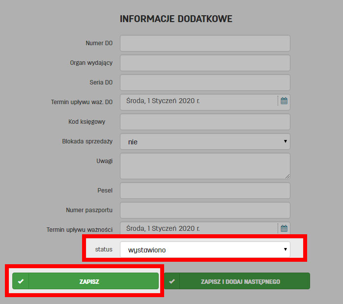 Status klienta na stronie edycji jego danych w faktury.pl