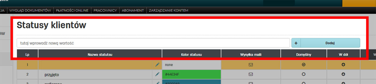 Dodawanie nowych statusów klientów w ustawieniach programu faktury.pl